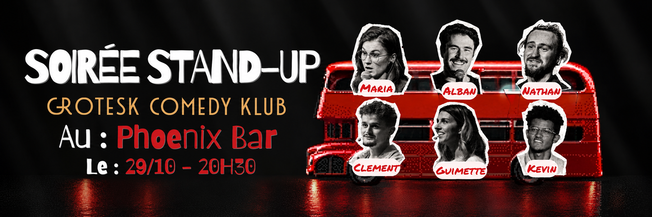 Bandeau de la soirée stand-up du Grotesk Comedy Klub au Phoenix Bar